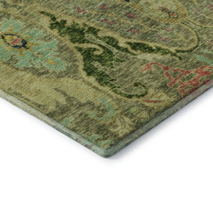 HomeRoots 10' X 14' Washable Floral Area Rug in Green, Blue & Gold - Stain Resistant & UV Protected Design 708487