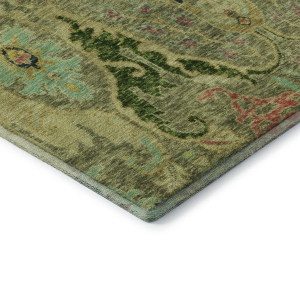HomeRoots 10' X 14' Washable Floral Area Rug in Green, Blue & Gold - Stain Resistant & UV Protected Design 708487