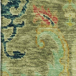 HomeRoots 10' X 14' Washable Floral Area Rug in Green, Blue & Gold - Stain Resistant & UV Protected Design 708487
