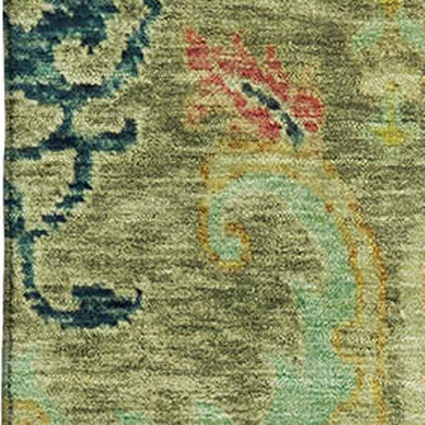 HomeRoots 10' X 14' Washable Floral Area Rug in Green, Blue & Gold - Stain Resistant & UV Protected Design 708487