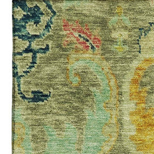 HomeRoots 10' X 14' Washable Floral Area Rug in Green, Blue & Gold - Stain Resistant & UV Protected Design 708487