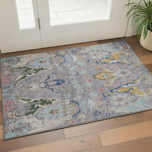 HomeRoots 5' X 8' Gray Blue Floral Area Rug - Washable, UV Protected, Stain Resistant, Perfect for Homes! 708489