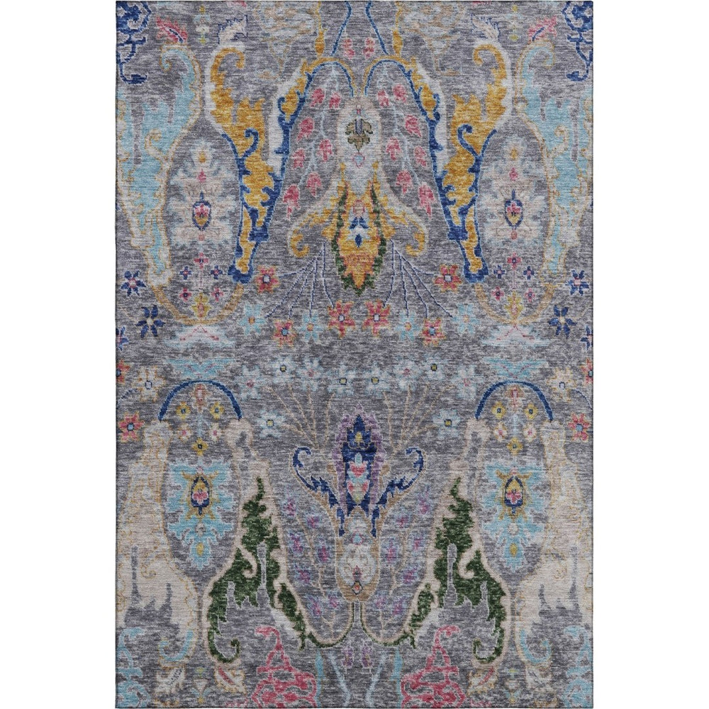 HomeRoots 5' X 8' Gray Blue Floral Area Rug - Washable, UV Protected, Stain Resistant, Perfect for Homes! 708489