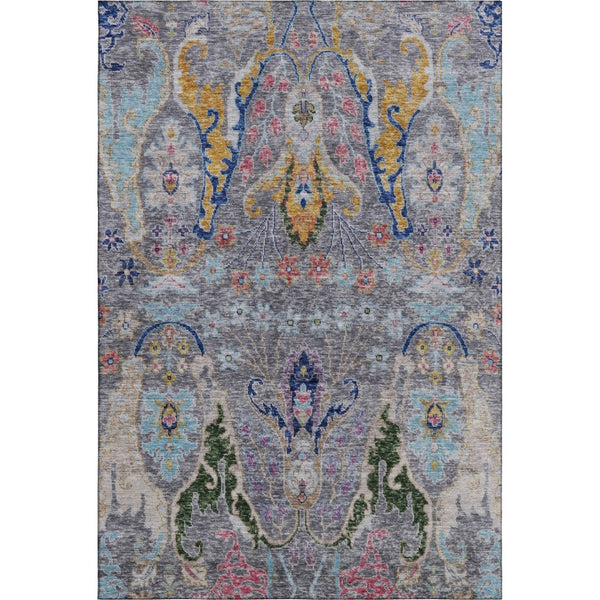 HomeRoots 5' X 8' Gray Blue Floral Area Rug - Washable, UV Protected, Stain Resistant, Perfect for Homes! 708489