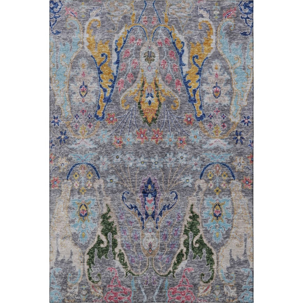 HomeRoots 5' X 8' Gray Blue Floral Area Rug - Washable, UV Protected, Stain Resistant, Perfect for Homes! 708489