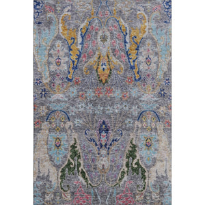 HomeRoots 8' Gray Blue and Gold Floral Washable Round Rug - Durable, Stain-Resistant with UV Protection! 708490