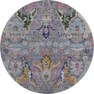 HomeRoots 8' X 10' Stylish Gray Blue and Gold Floral Washable Area Rug with UV Protection for Every Room 708491