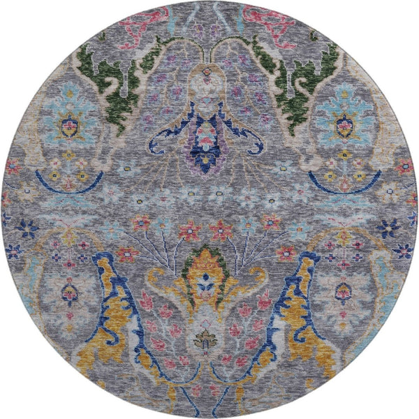 HomeRoots 8' X 10' Stylish Gray Blue and Gold Floral Washable Area Rug with UV Protection for Every Room 708491