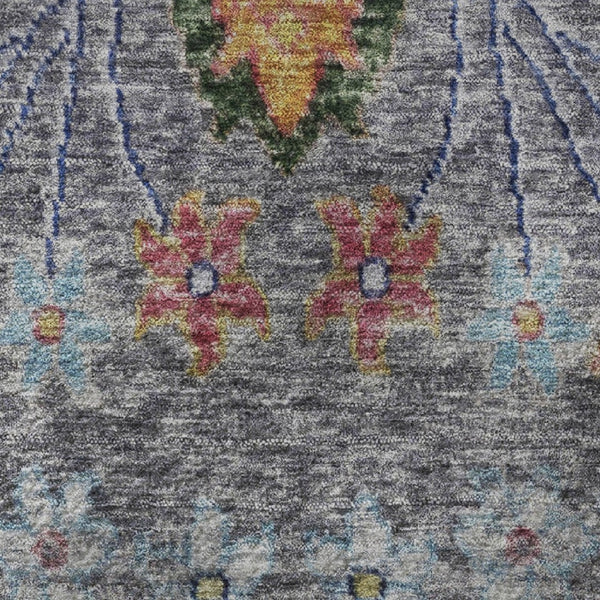 HomeRoots 8' X 10' Stylish Gray Blue and Gold Floral Washable Area Rug with UV Protection for Every Room 708491