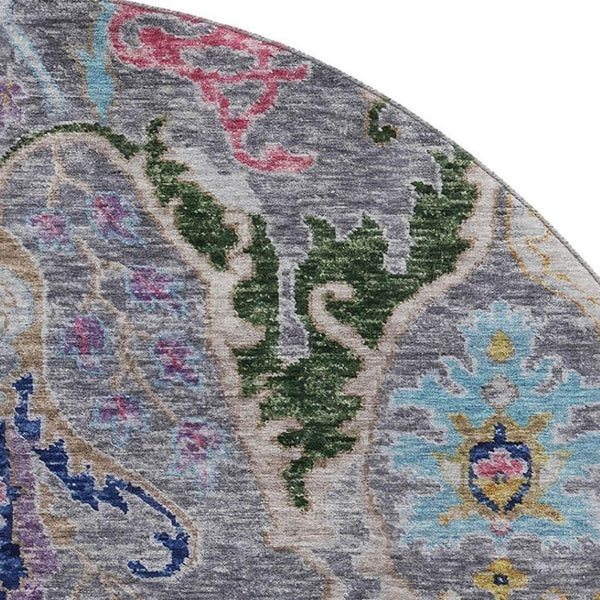HomeRoots 8' X 10' Stylish Gray Blue and Gold Floral Washable Area Rug with UV Protection for Every Room 708491