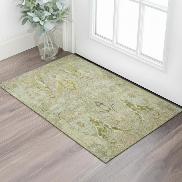 HomeRoots 5' X 8' Khaki Gold Beige Floral Area Rug - Washable, UV Protected, Stain Resistant, Durable Design! 708495