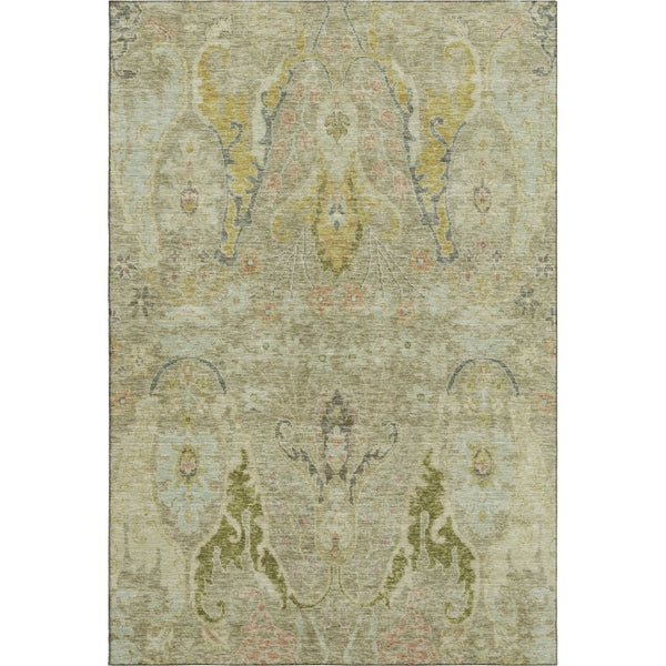 HomeRoots 5' X 8' Khaki Gold Beige Floral Area Rug - Washable, UV Protected, Stain Resistant, Durable Design! 708495