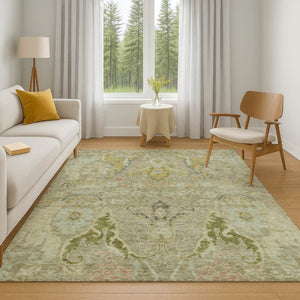 HomeRoots 5' X 8' Khaki Gold Beige Floral Area Rug - Washable, UV Protected, Stain Resistant, Durable Design! 708495