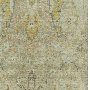 HomeRoots 5' X 8' Khaki Gold Beige Floral Area Rug - Washable, UV Protected, Stain Resistant, Durable Design! 708495