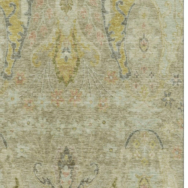 HomeRoots 5' X 8' Khaki Gold Beige Floral Area Rug - Washable, UV Protected, Stain Resistant, Durable Design! 708495