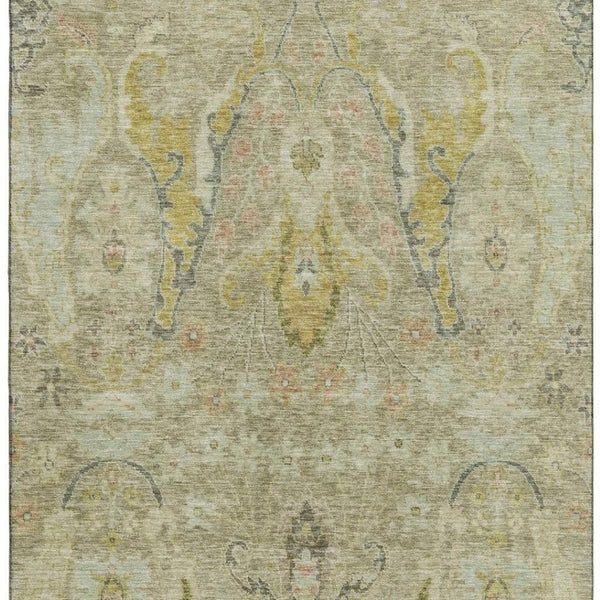 HomeRoots 5' X 8' Khaki Gold Beige Floral Area Rug - Washable, UV Protected, Stain Resistant, Durable Design! 708495