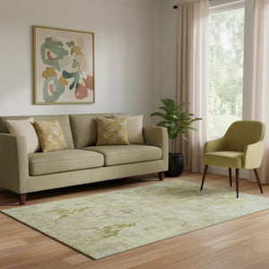 HomeRoots 8' Washable Floral Round Rug in Khaki, Gold & Beige - UV Protection, Pet-Friendly, Stylish Decor 708496