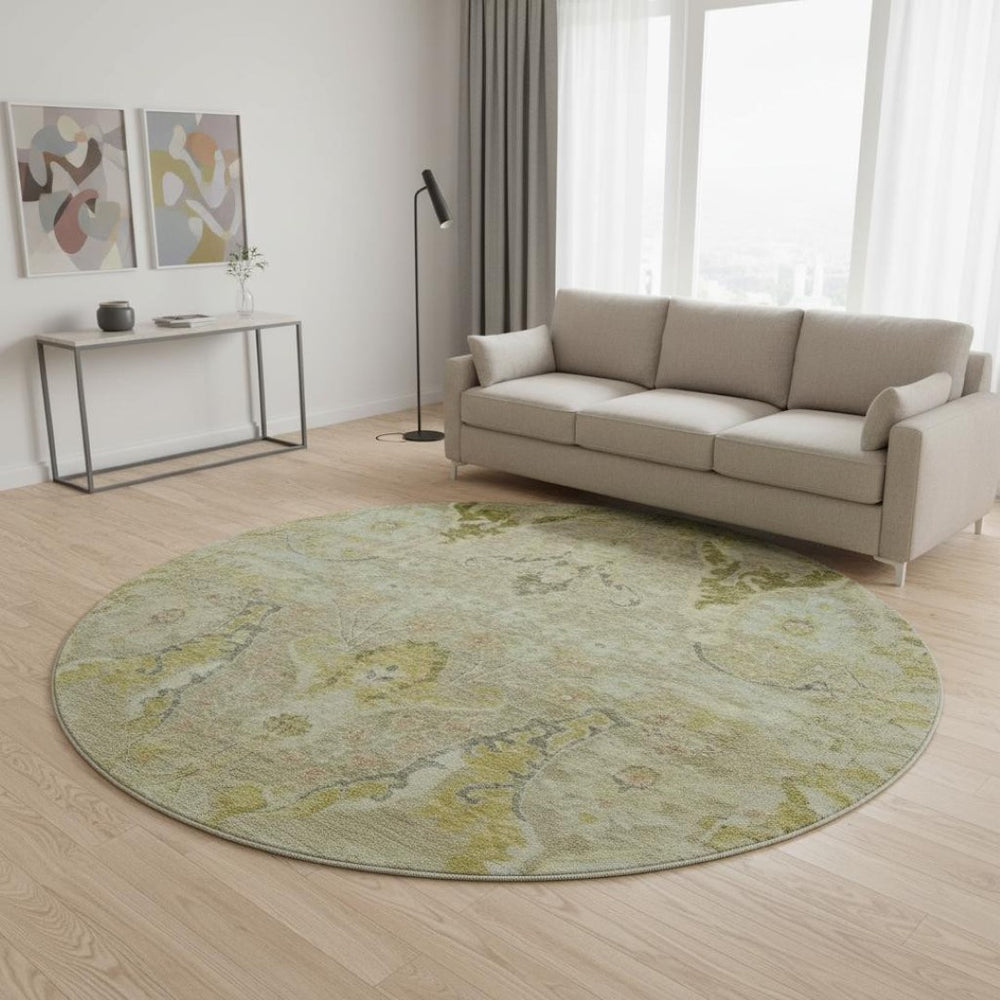 HomeRoots 8' X 10' Elegant Khaki Gold Beige Floral Area Rug - Washable, UV Protected & Non-Slip Backing! 708497
