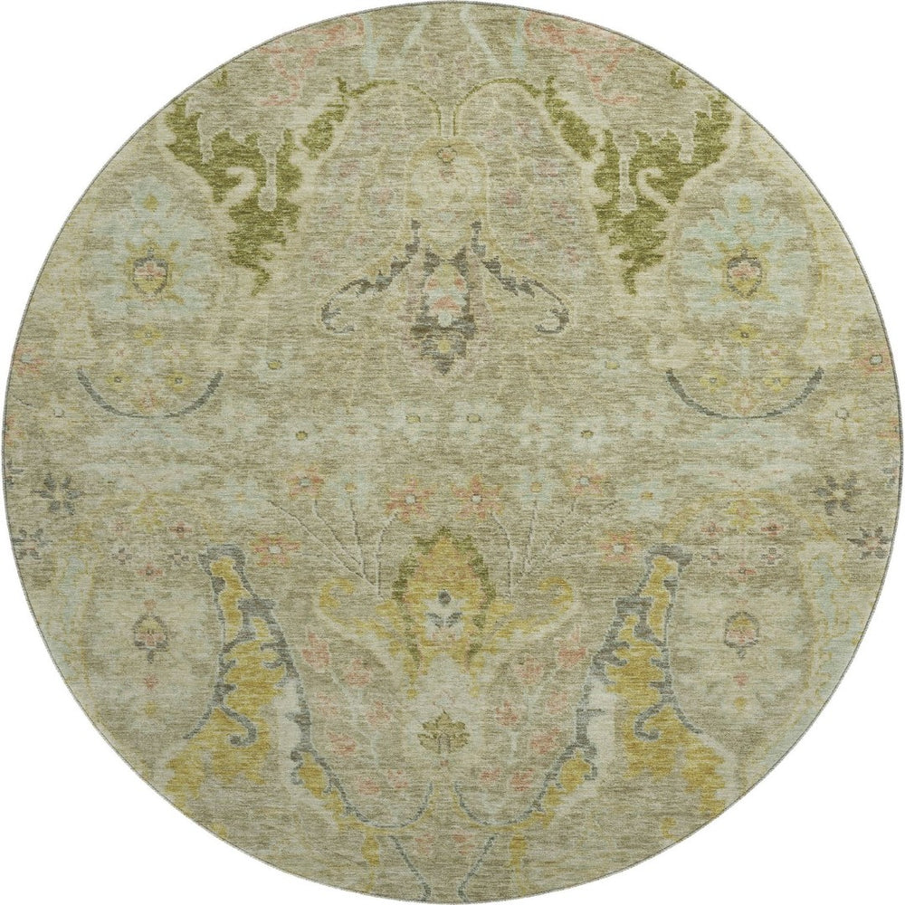 HomeRoots 8' X 10' Elegant Khaki Gold Beige Floral Area Rug - Washable, UV Protected & Non-Slip Backing! 708497