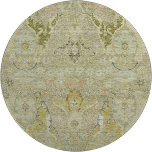 HomeRoots 8' X 10' Elegant Khaki Gold Beige Floral Area Rug - Washable, UV Protected & Non-Slip Backing! 708497