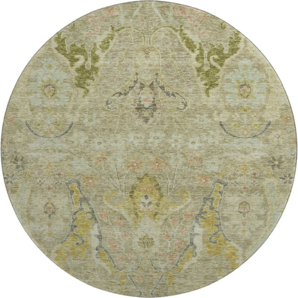 HomeRoots 8' X 10' Elegant Khaki Gold Beige Floral Area Rug - Washable, UV Protected & Non-Slip Backing! 708497