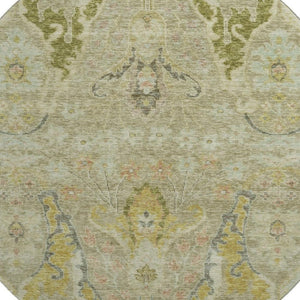 HomeRoots 8' X 10' Elegant Khaki Gold Beige Floral Area Rug - Washable, UV Protected & Non-Slip Backing! 708497