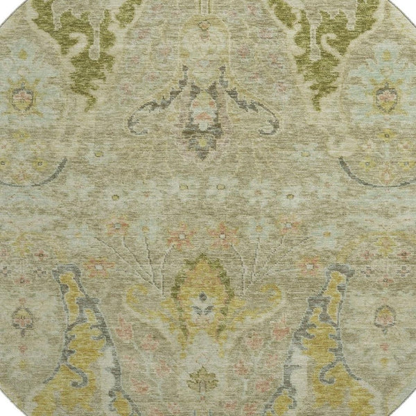 HomeRoots 8' X 10' Elegant Khaki Gold Beige Floral Area Rug - Washable, UV Protected & Non-Slip Backing! 708497