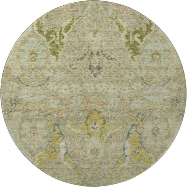 HomeRoots 8' X 10' Elegant Khaki Gold Beige Floral Area Rug - Washable, UV Protected & Non-Slip Backing! 708497