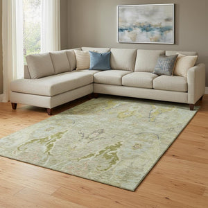 HomeRoots 9' X 12' Elegant Floral Area Rug in Khaki Gold & Beige - Stain Resistant, UV Protected, Washable Design 708498
