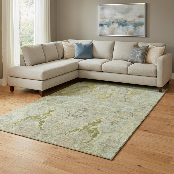 HomeRoots 9' X 12' Elegant Floral Area Rug in Khaki Gold & Beige - Stain Resistant, UV Protected, Washable Design 708498