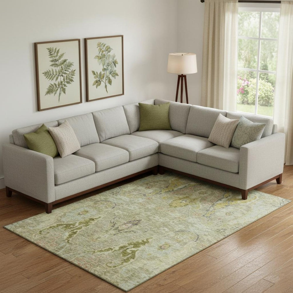 HomeRoots 10' Khaki Gold & Beige Floral Area Rug - Washable, UV Protected, Stain Resistant for Busy Homes 708499