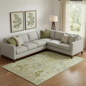 HomeRoots 10' Khaki Gold & Beige Floral Area Rug - Washable, UV Protected, Stain Resistant for Busy Homes 708499