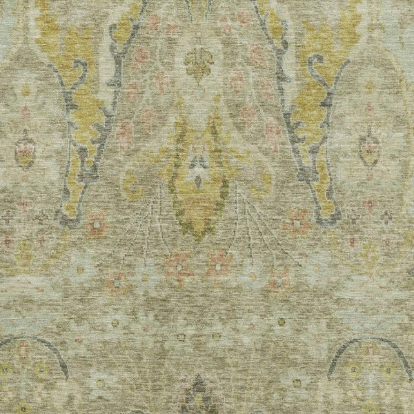 HomeRoots 10' Khaki Gold & Beige Floral Area Rug - Washable, UV Protected, Stain Resistant for Busy Homes 708499
