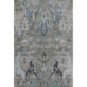 HomeRoots 5' X 8' Elegant Pewter Blue & Gray Floral Washable Area Rug with UV Protection for Everyday Living 708501