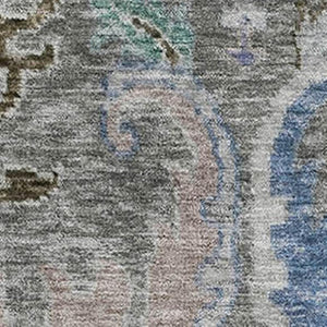 HomeRoots 5' X 8' Elegant Pewter Blue & Gray Floral Washable Area Rug with UV Protection for Everyday Living 708501