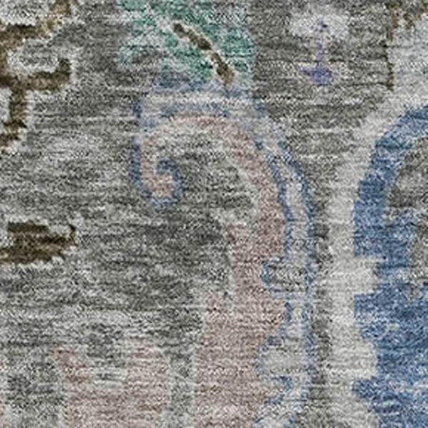 HomeRoots 5' X 8' Elegant Pewter Blue & Gray Floral Washable Area Rug with UV Protection for Everyday Living 708501