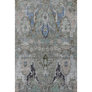 HomeRoots 5' X 8' Elegant Pewter Blue & Gray Floral Washable Area Rug with UV Protection for Everyday Living 708501