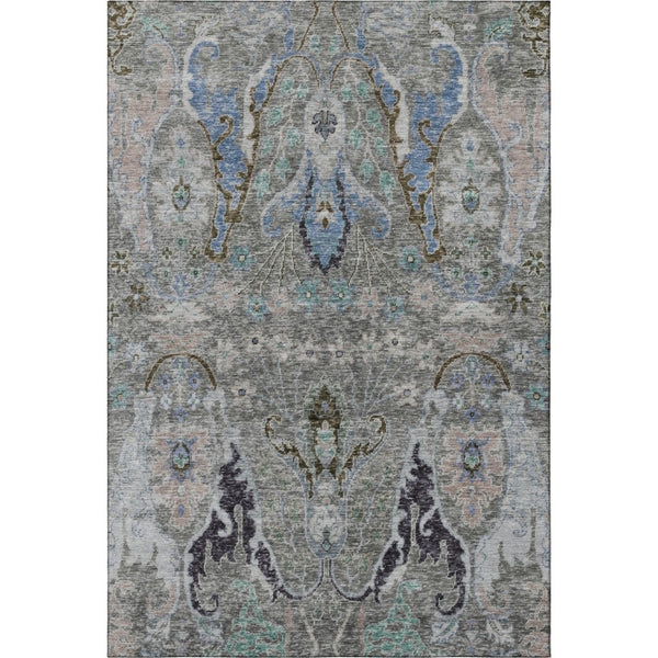 HomeRoots 5' X 8' Elegant Pewter Blue & Gray Floral Washable Area Rug with UV Protection for Everyday Living 708501