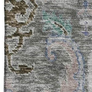 HomeRoots 8' Elegant Pewter Blue & Gray Floral Washable Area Rug with UV Protection for Easy Care & Style 708502