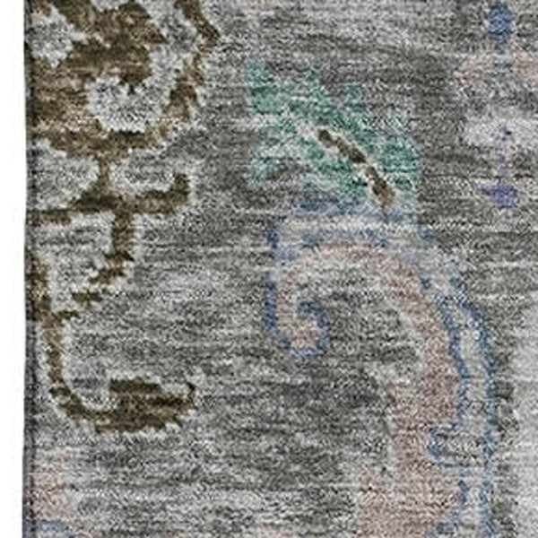 HomeRoots 8' Elegant Pewter Blue & Gray Floral Washable Area Rug with UV Protection for Easy Care & Style 708502