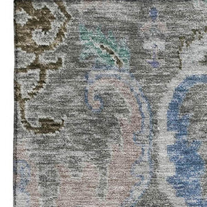 HomeRoots 8' Elegant Pewter Blue & Gray Floral Washable Area Rug with UV Protection for Easy Care & Style 708502