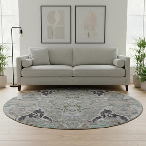 HomeRoots 8' X 10' Floral Area Rug in Pewter Blue & Gray - Washable, Stain Resistant with UV Protection 708503
