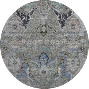 HomeRoots 8' X 10' Floral Area Rug in Pewter Blue & Gray - Washable, Stain Resistant with UV Protection 708503