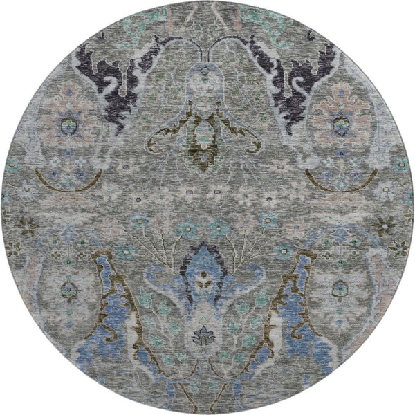 HomeRoots 8' X 10' Floral Area Rug in Pewter Blue & Gray - Washable, Stain Resistant with UV Protection 708503