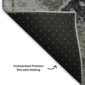 HomeRoots 8' X 10' Floral Area Rug in Pewter Blue & Gray - Washable, Stain Resistant with UV Protection 708503