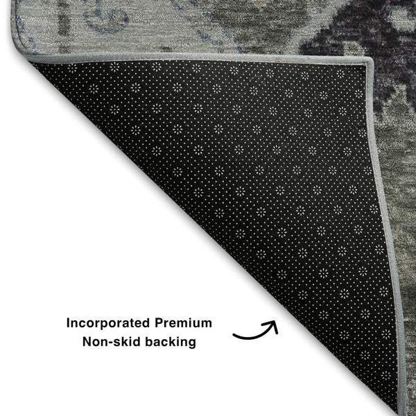 HomeRoots 8' X 10' Floral Area Rug in Pewter Blue & Gray - Washable, Stain Resistant with UV Protection 708503