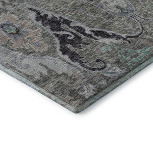HomeRoots 8' X 10' Floral Area Rug in Pewter Blue & Gray - Washable, Stain Resistant with UV Protection 708503