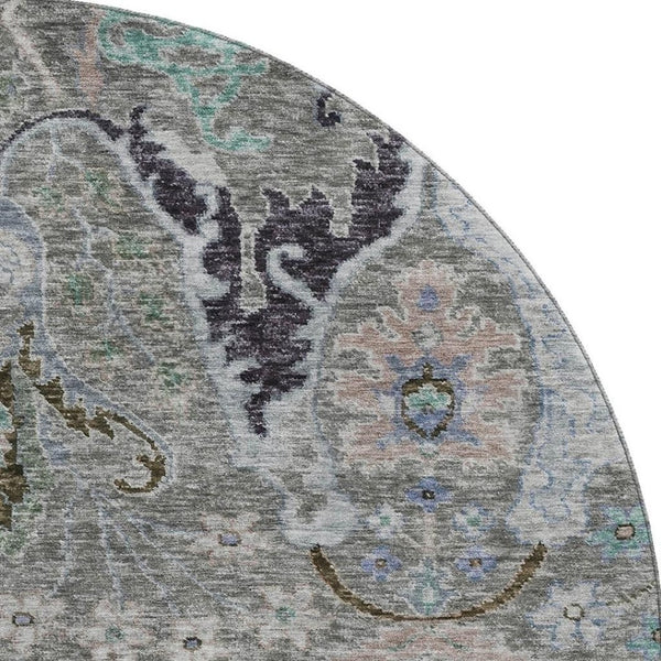 HomeRoots 8' X 10' Floral Area Rug in Pewter Blue & Gray - Washable, Stain Resistant with UV Protection 708503