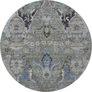 HomeRoots 8' X 10' Floral Area Rug in Pewter Blue & Gray - Washable, Stain Resistant with UV Protection 708503