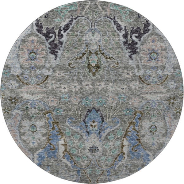 HomeRoots 8' X 10' Floral Area Rug in Pewter Blue & Gray - Washable, Stain Resistant with UV Protection 708503